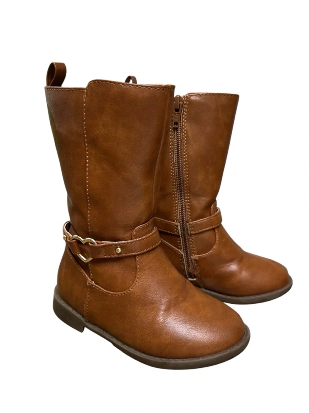 Children's Place Size 8 Tan heart buckle zip up boots shoes girls